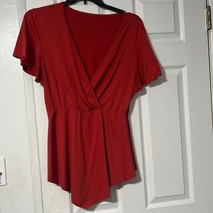 Shein Plus Flutter Sleeve Overwrap Collar Peplum Hem Tee